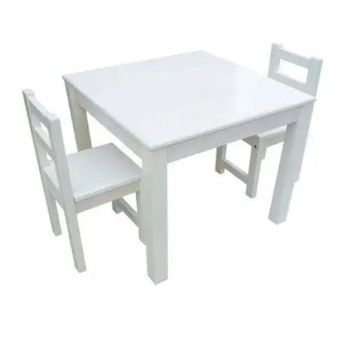 White wooden table and chairs.