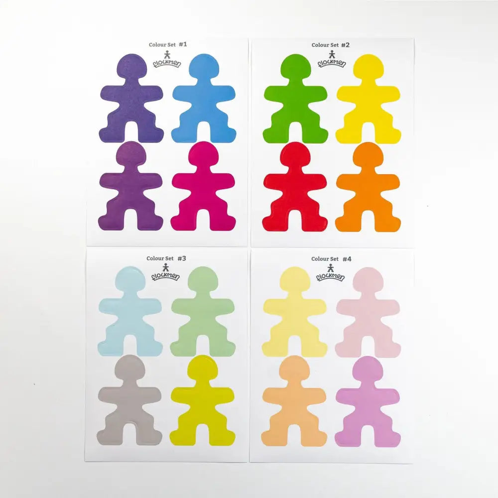 Colorful human-shaped sticky notes or paper cutouts arranged in groups.