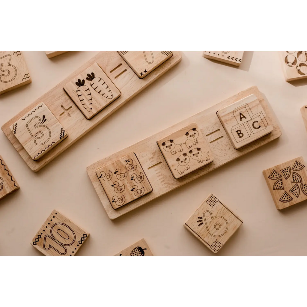 Wooden educational math puzzles.