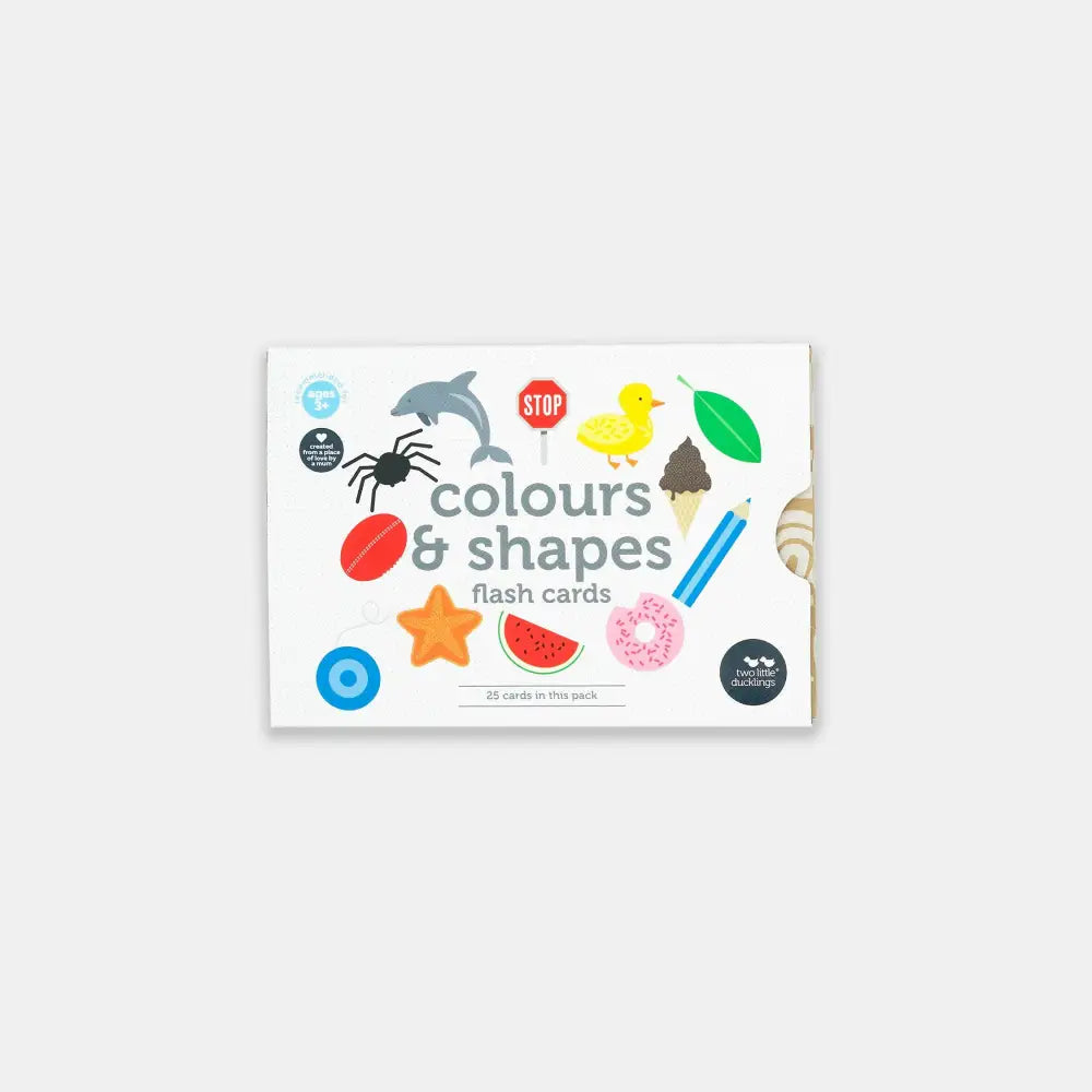 Flash cards featuring various colorful shapes and objects for teaching colors and shapes.