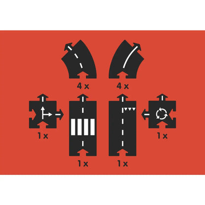 Set of stylized road or track pieces resembling a construction or racing toy.