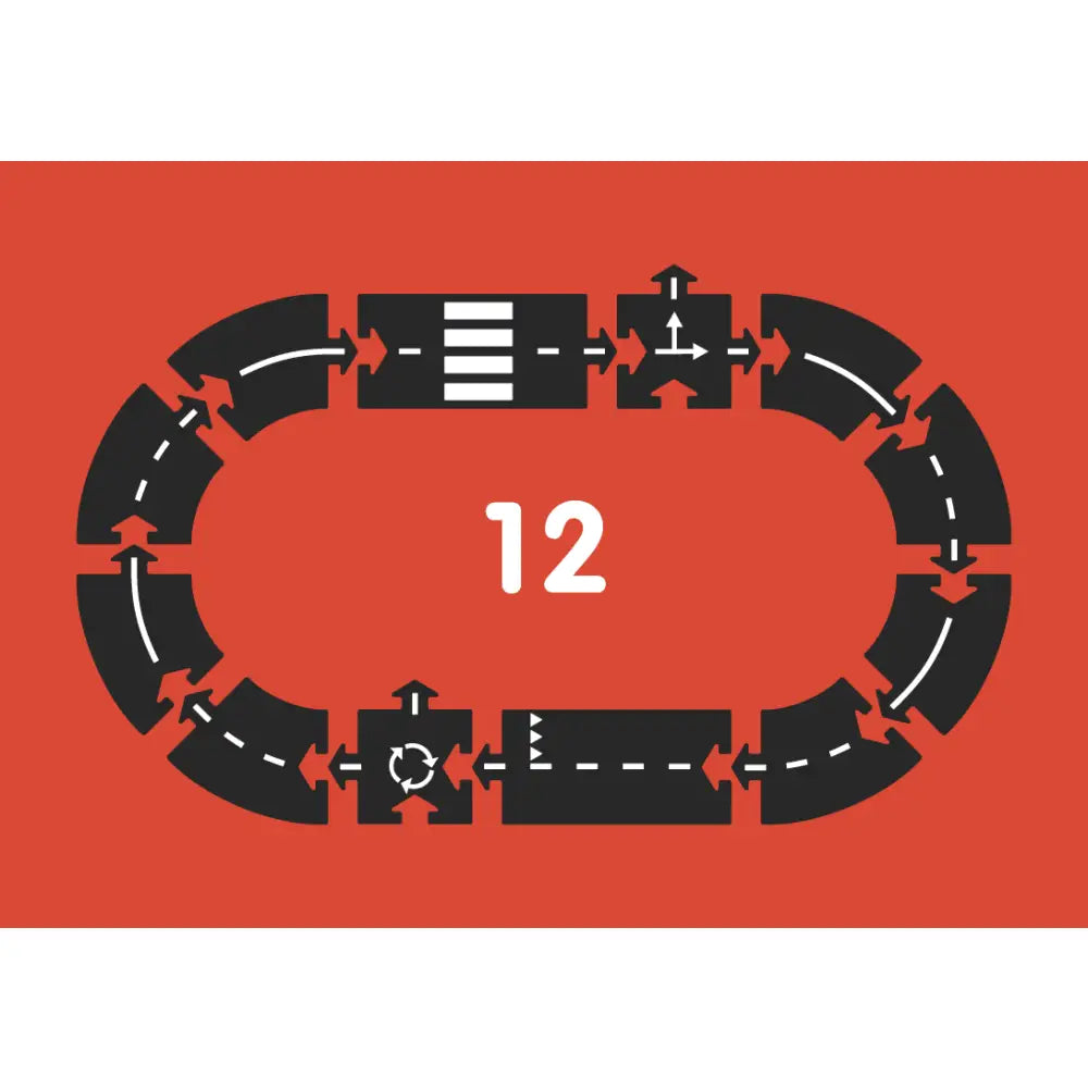 Stylized racetrack or circuit layout with the number 12 in the center.
