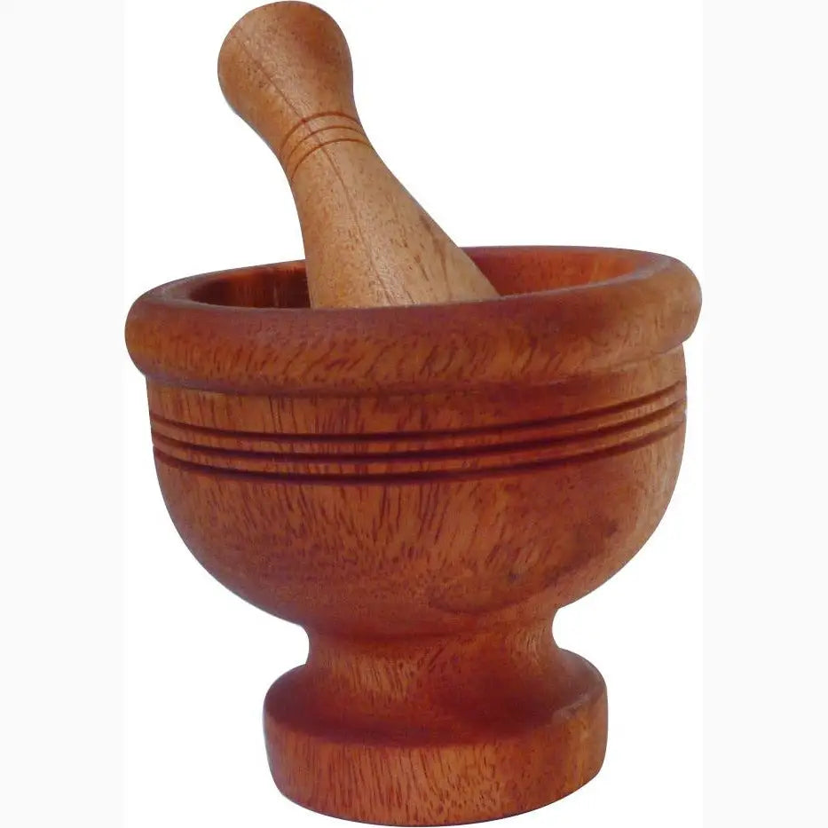 Wooden mortar and pestle.