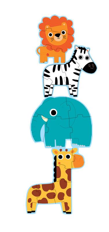 Djeco's Giant Jungle Puzzle Set - Elephant, Giraffe, Zebra, and Lion, Suitable for Ages 2+