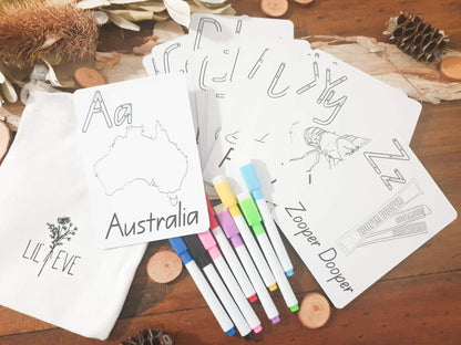 Kids Australian Colour & Wipe Alphabet Cards
