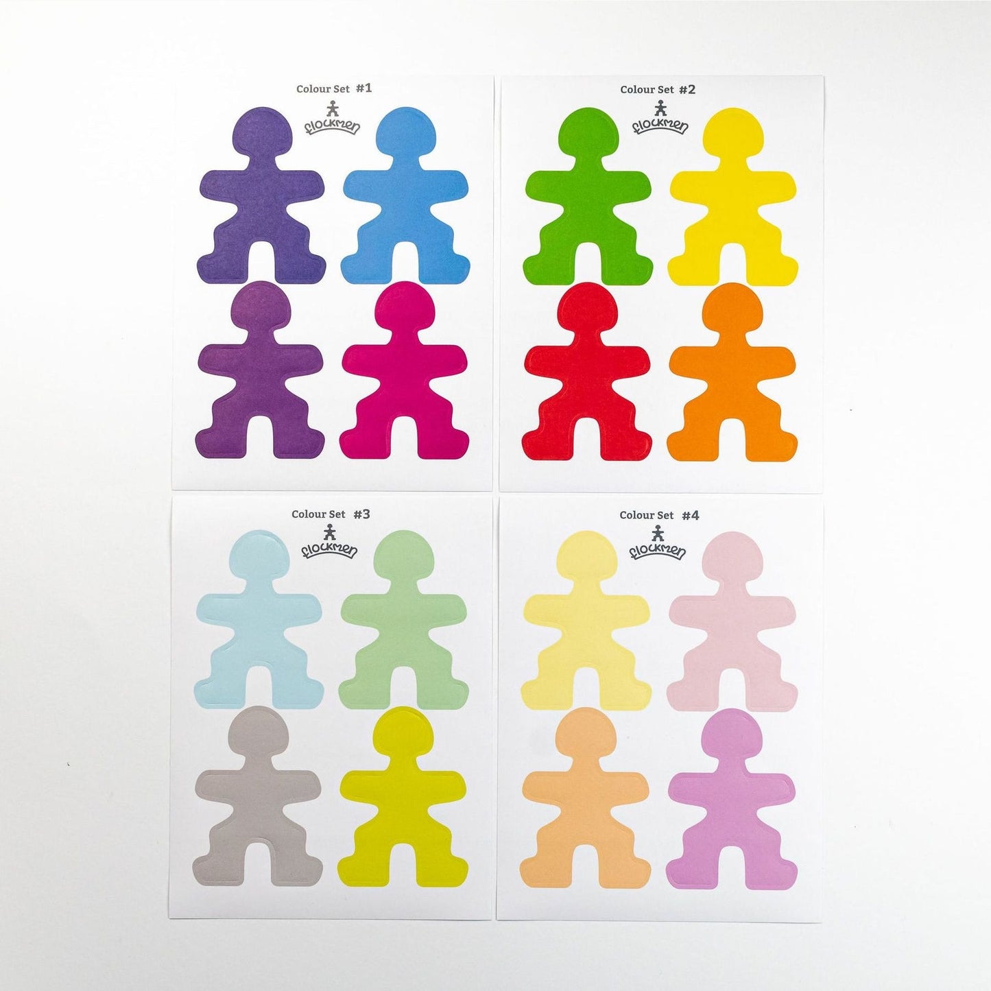 Rainbow and Pastel Flockmen Transformation Sticker Set - 16 Colours